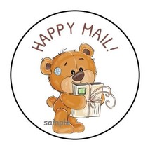 30 Happy Mail Teddy Bear Envelope Seals Labels Stickers 1.5&quot; Round Tags - £5.89 GBP
