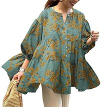ZANZEA Women Spring Retro Floral Printing Ruffle Hem Loose Blouse - €62,31 EUR