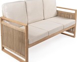 Gable 3-Seat Mid-Century Modern Roped Acacia Wood Outdoor Sofa With Cush... - $1,100.99