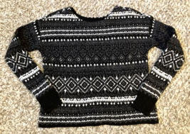 American Eagle Sweater Womens Small Black White Gray Fair Isle Geometric Crop - £14.64 GBP