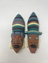 Pair of signed Boehm 1957 tribal African hanging terra-cotta face masks - $94.99