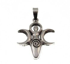 Handcrafted Solid 925 Sterling Silver Spiral Goddess &amp; Triple Moon Pendant - £26.18 GBP