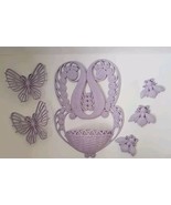 Vtg Homeco Burwood Faux Wicker Planter Matching Butterflies &amp; Bees Laven... - €27,99 EUR