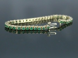 5Ct Round Cut Simulated Green Emerald Tennis Bracelet 14K Yellow Gold Pl... - $206.09