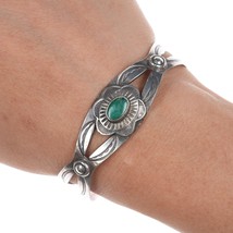 6 1/8&quot; 30&#39;s-40&#39;s Navajo hand stamped silver cuff bracelet with turquoise - £129.22 GBP