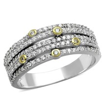 Modern Two Tone Multi Layer Pave Simulated Diamond 925 Silver Engagement Ring - £122.87 GBP