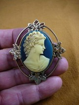 (CM21-26) LOVELY WOMAN curls hair navy blue ivory CAMEO oval Pin Pendant Jewelry - £27.03 GBP