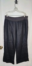 Saks Fifth Avenue Linen Pull On Pants Black Elastic Waist Size XL Wide Leg - $45.00