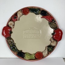Papa John&#39;s Pizza Stone Platter Round Stoneware Vegetable Handles Louisville KY - £79.37 GBP