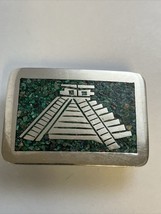 Mexican Inlaid Turquoise Sterling Silver (.925) Belt Buckle 2.125”X1.5” ... - $87.07