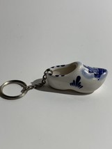 Vintage Dutch Windmill Clog Ceramic Keychain Key Chain Key Ring Blue and White - £7.76 GBP