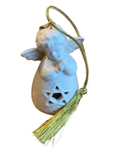 Lenox Christmas Ornament Angel Wishes Star Bell Ivory Gold Tassel Hanger Boy - $14.82