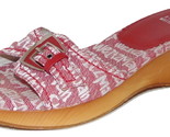 STUART WEITZMAN Red/White Logo Fabric Slides Lacquered Wood Wedge sz 9 B - $19.75