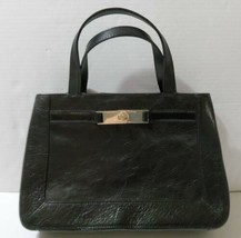 Fossil 1954 Key Turn Lock Black Leather Handbag Purse 12x8 Snap Closure Zippers - £22.15 GBP