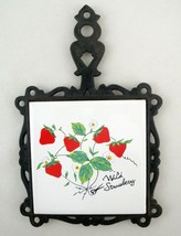 Cast Iron Trivet Wall Hanging Ceramic Tile Wild Strawberry Fruit Rustic Kitchen - £10.17 GBP