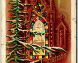 Christmas Wishes Tree Stained Glass Shrine 1910 DB Postcard I7 - £5.51 GBP