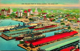 Vtg Linen Postcard - The Busy Port of Miami Florida, The Magic City UNP  - £5.42 GBP