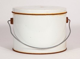 Vintage White Metal Pail with Handle - Nice, Simple Container with Lid - £14.94 GBP