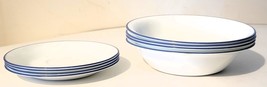 Lot of Corelle Heather Blue Band White:  4 Saucers Plates 6&quot; &amp; 4 Cereal Bowls 7&quot; - £15.66 GBP