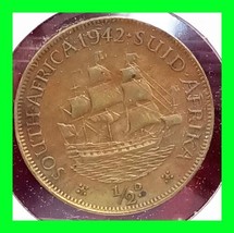 1942 George VI Suid Afrika South Africa 1/2 Penny 1/2d Coin - Vintage Wo... - $19.79