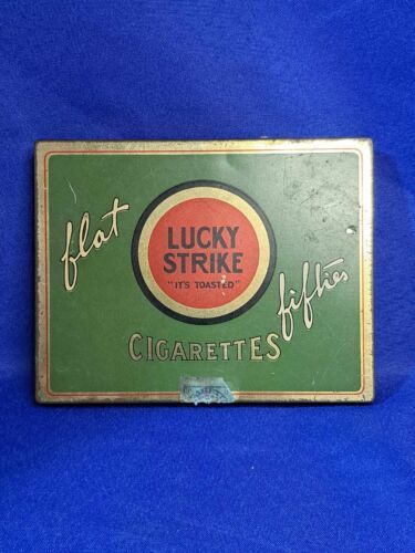 Vintage 1950's LUCKY STRIKE Flat Fifties Cigarettes Hinged Retail Tin ONLY! - $28.04
