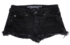American Eagle Womens 6 (28) Black Denim Booty Short Shorts Frayed Super Stretch - £12.57 GBP