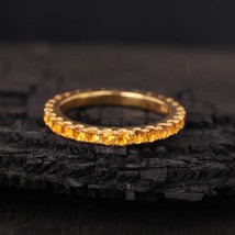Natural Citrine Round Gemstone Full Eternity Band Women Ring Sterling Silver - £43.50 GBP