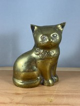 Vintage Midcentury Modern MCM Brass Cat Figurine Sculpture Statue 4.5&quot; Tall - £15.01 GBP