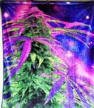 Marijuana Leaf Leaves Cosmic Weed Space Stars Queen Size Blanket - £47.09 GBP
