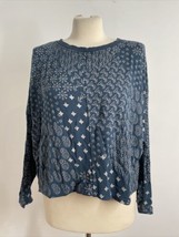 Lou &amp; Grey Loft M Blue Paisley Pattern Drapey Rayon Dolman Long Sleeve Top - £13.39 GBP