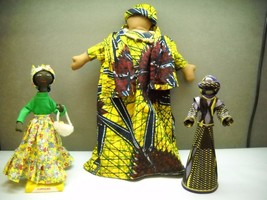 SET OF 3 African Dolls 1STUFFED with Robe, Shawl, NECKLACE 1 Wooden 1 on... - £9.92 GBP