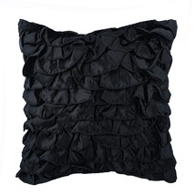Vintage Style Ruffles 16"x16" Satin Black Pillow Covers, Vintage Black - $28.79+