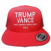 TRUMP VANCE Make America Great Again 2024 Red Mesh Embroidered Flat Bill... - £21.45 GBP