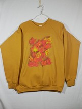 Vintage Sweatshirt Mens Large XL Yellow Fall Autumn Leaves Made In USA 90s - £19.65 GBP