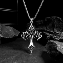 Rugged Design Titanium Steel Flame Cross Pendant Necklace - £12.81 GBP