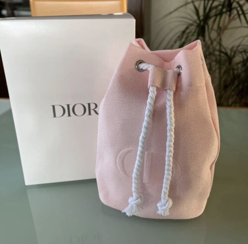 Christian Dior Novelty Makeup Pouch Pink Canvas Drawstring bag 17×11×6cm - $57.88