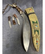 Original Antique 19 Century Indian Kukri Fighting Knife W/ Scabbard + 4 ... - $450.45