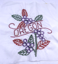 Oregon Floral Embroidered Quilted Square Frameable Art State Needlepoint... - $27.90