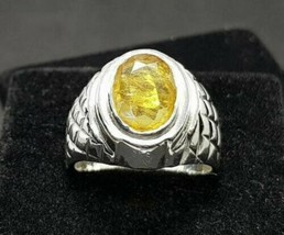 925 Solid Sterling Silver Handmade Yellow sapphire Pukhra Ring For Men A... - £49.57 GBP