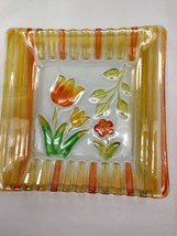 Fused Art Glass Hand painted Tulips Floral Plate by Ganz - £13.91 GBP