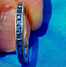 Sapphire Deco Wedding Band 14k Gold Vintage Bridal Eternity Anniversary Ring 7.5 - $2,956.75 CAD