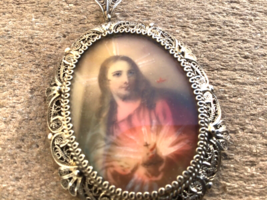 Portrait Miniature Pendant 800 Silver Filigree Setting Painting Religious - £166.02 GBP