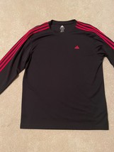 Adidas Mens Shirt Top Black Red 3 Stripe Active 360 Tee Long Sleeve Large - £11.72 GBP