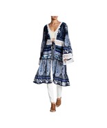 Raga Luisa Blue Bell Sleeve Tie Front Embroidered Kimono Size Large New - £49.42 GBP