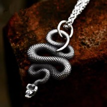 Men&#39;s Gothic Retro Silver Snake Pendant Necklace Animal Jewelry Stainless Steel - £8.56 GBP