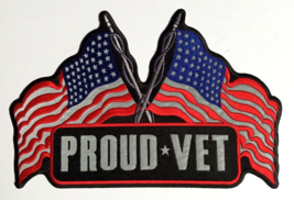 Proud Vet Twin American Flags Embroidered Iron On Jacket Patch 6.5&quot;h x 1... - £15.68 GBP