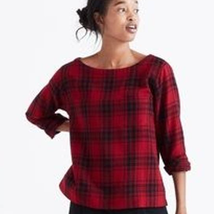 Madewell Herald Curtis Tee Red Black Size XS Buffalo Plaid Top Cropped Boxy - £14.03 GBP