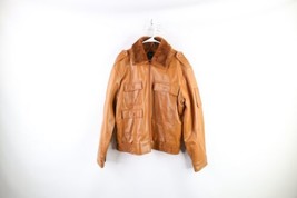 Vintage 70s Streetwear Mens Large Distressed Faux Leather Collared Bombe... - $69.25