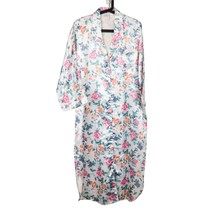 Kathryn Nightshirt S Womens VTG Button Front Nightgown Floral White Satin - £13.20 GBP