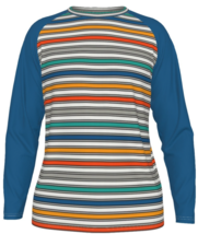 Men&#39;s t-shirt with multicolored horizontal lines and blue raglan sleeves - £31.32 GBP